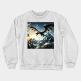 Unveiling the Majestic Sight: A Fire-Breathing Dragon Soaring Over the Mountain Peaks in Stunning Detail Crewneck Sweatshirt